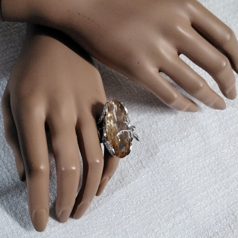 Stunning Silver Tone Dragonfly Statement Bold Rin… - image 4